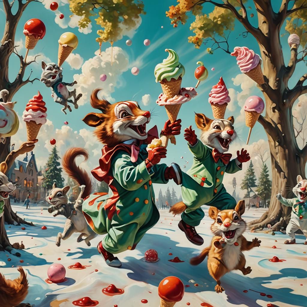 Clowns and Squirrels in a Surrealist Dreamscape