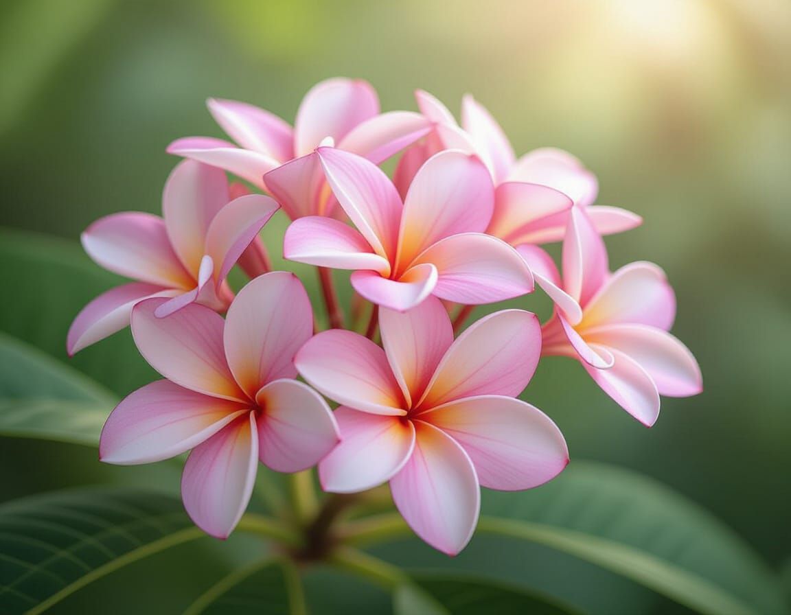 Fuchsia Frangipani Flowers in Ethereal Tropical Garden