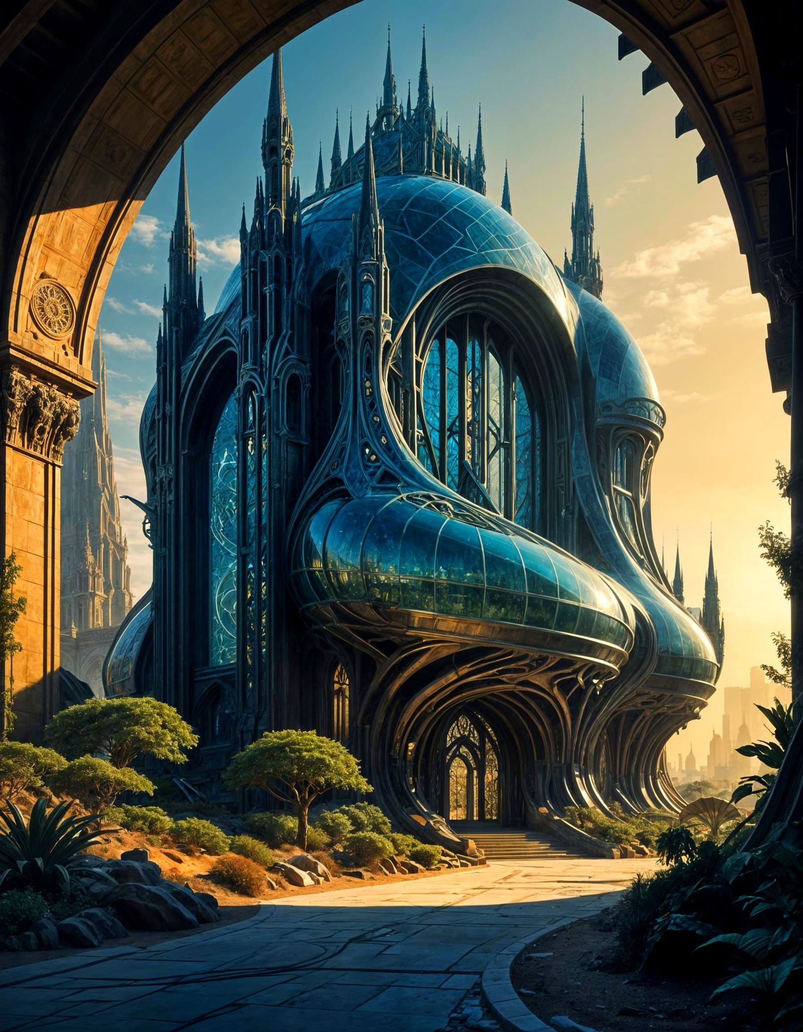 Ethereal Emerald Cathedral with Sapphire Accents