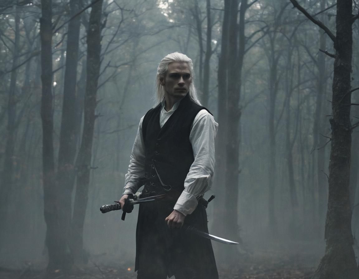 Wounded Swordsman in Dark Fantasy Forest