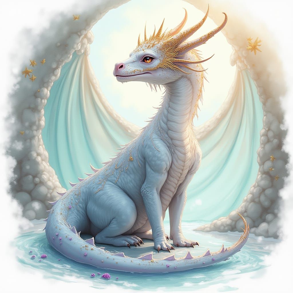 Ethereal Fantasy Dragon in Watercolor Illustration Style