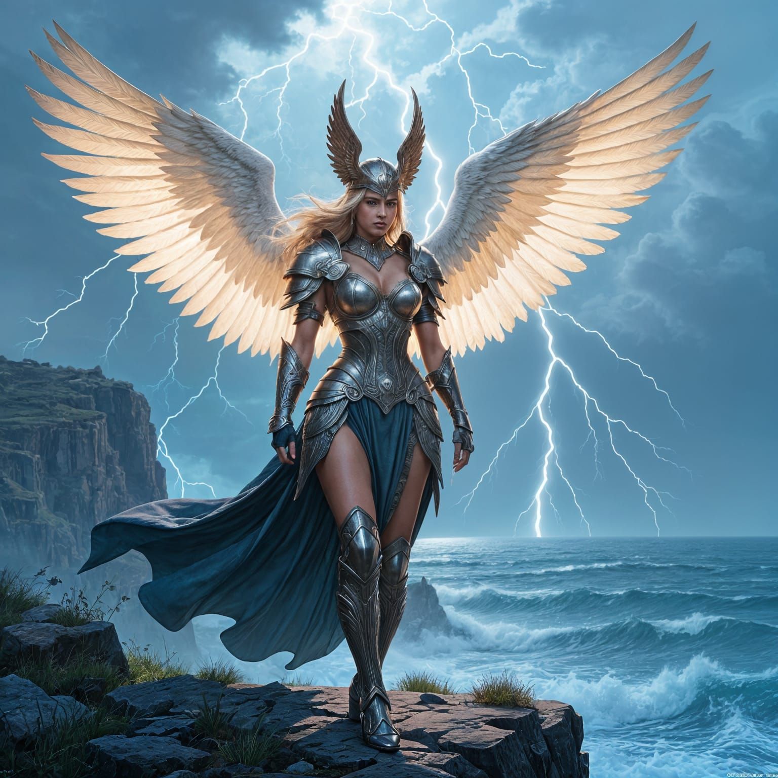 Valkyrie of the Storm in a Dynamic Digital Painting