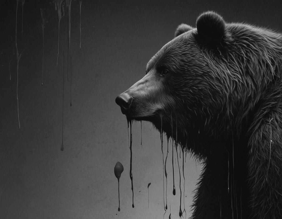 Melting Bear Clip Art in Desaturated Black Ink