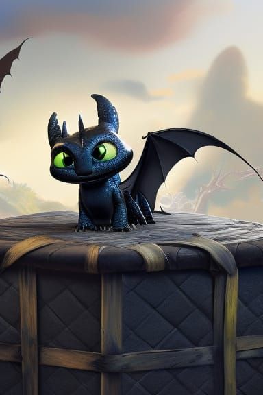 Toothless in a Box: Digital Art Illustration