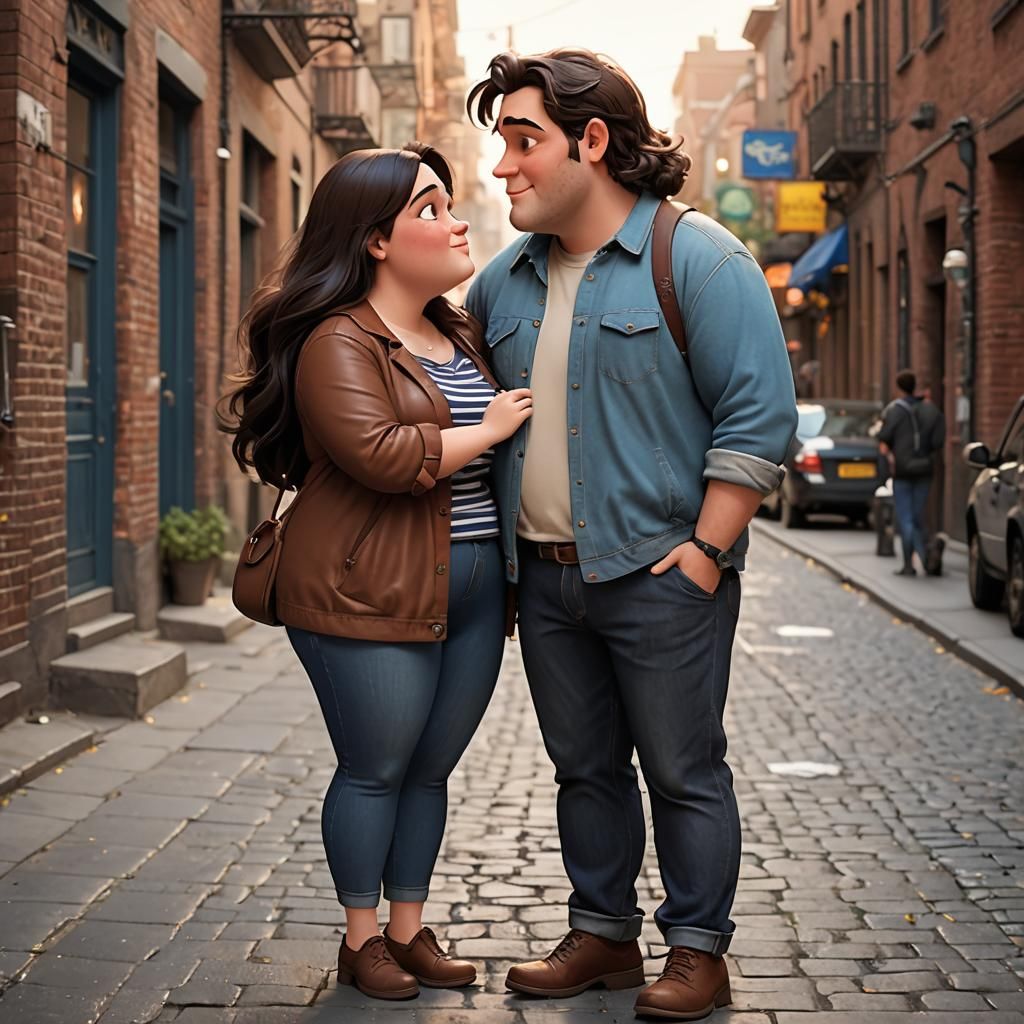 Pixar Style: Young Couple Kissing