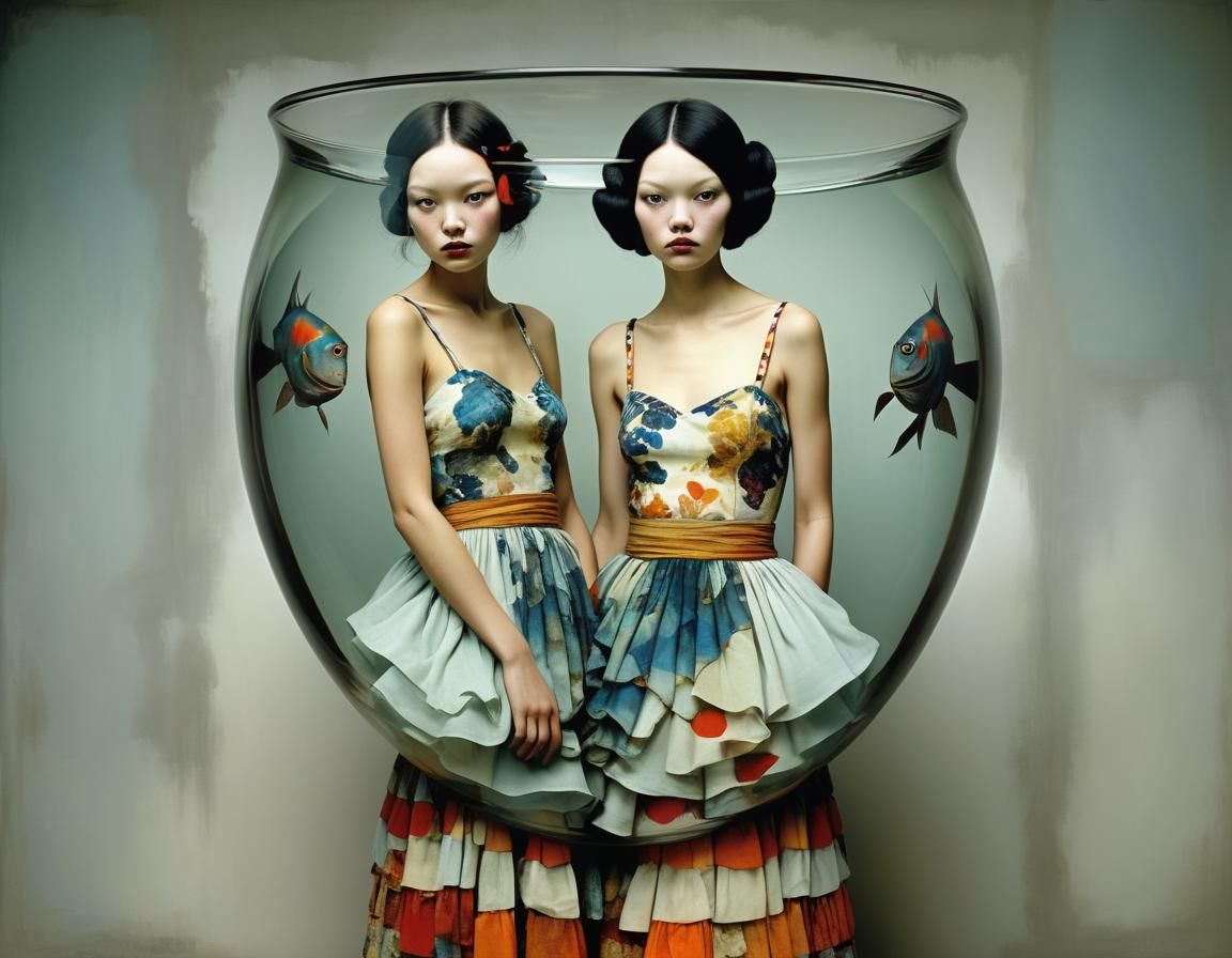 Surreal Fishbowl Portrait in a Dramatic Style