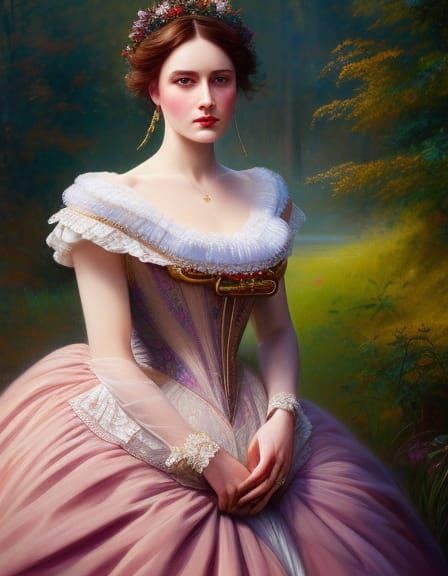 Victorian Beauty Portrait in Hyperdetailed Oil Painting Styl...