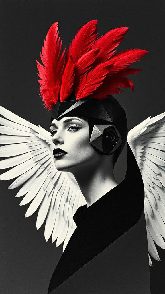 Geometric Winged Figure in Dadaist Photogram Style