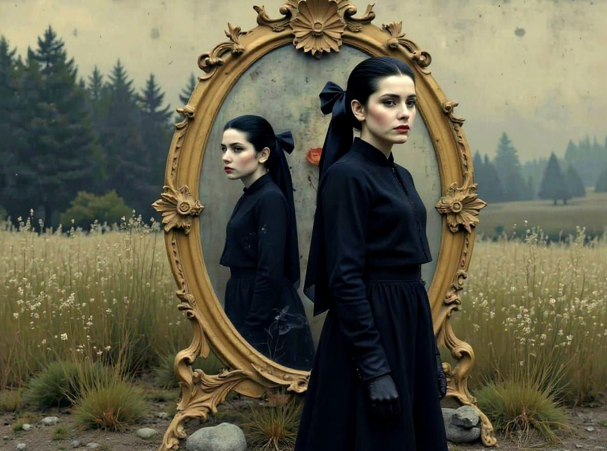 Goth Girl Portrait in Gilded Mirror Frame