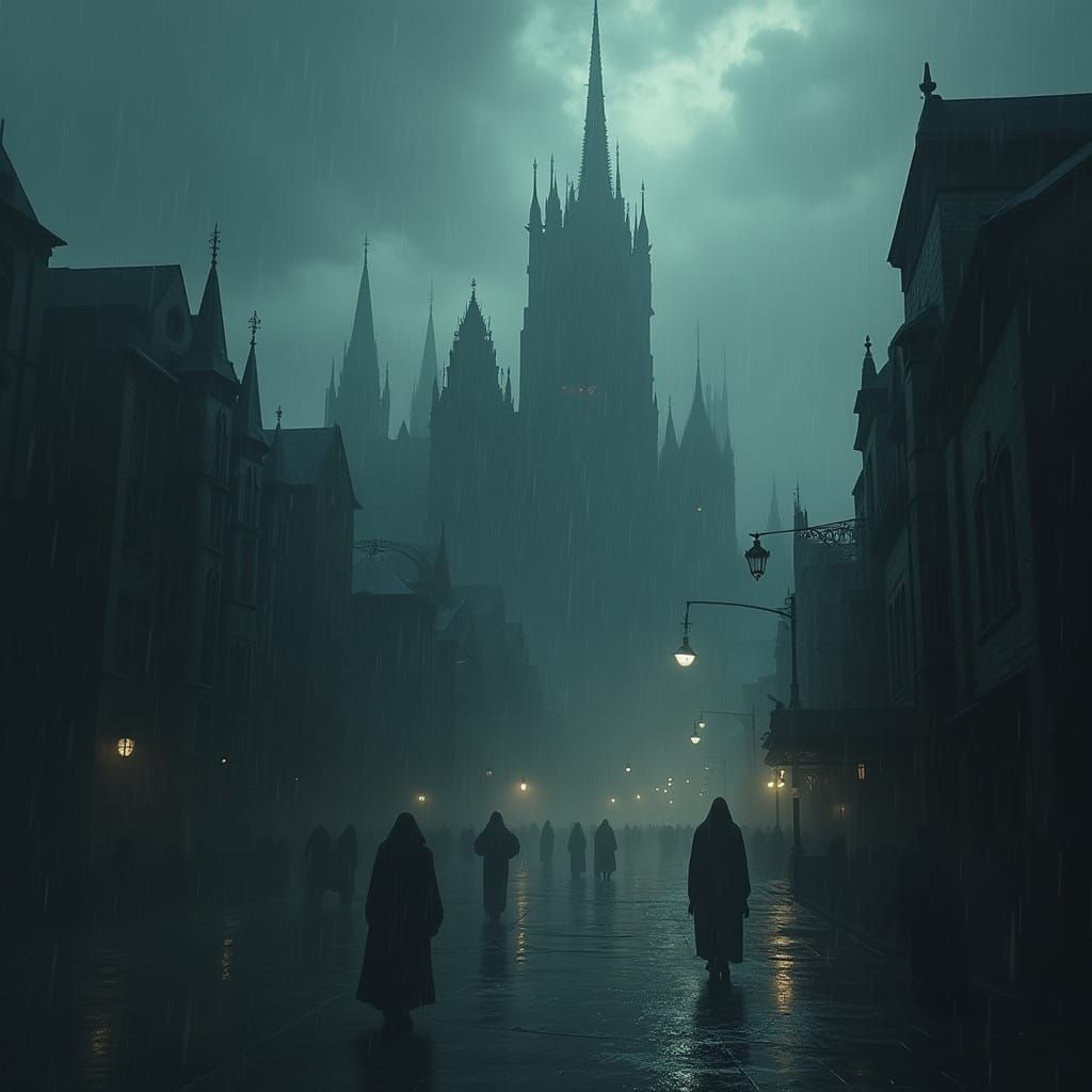 Gothic Metropolis Under Twilight Sky