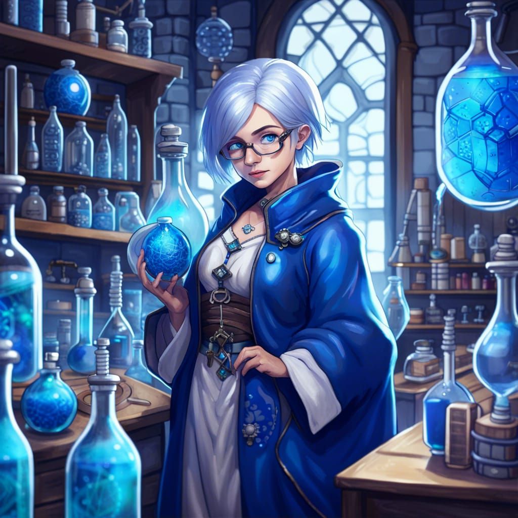 Cute Alchemist Girl in Fantasy Lab