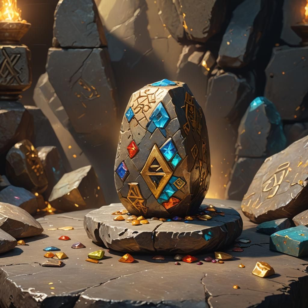 Mystical Rune-Adorned Nugget on Ancient Pedestal