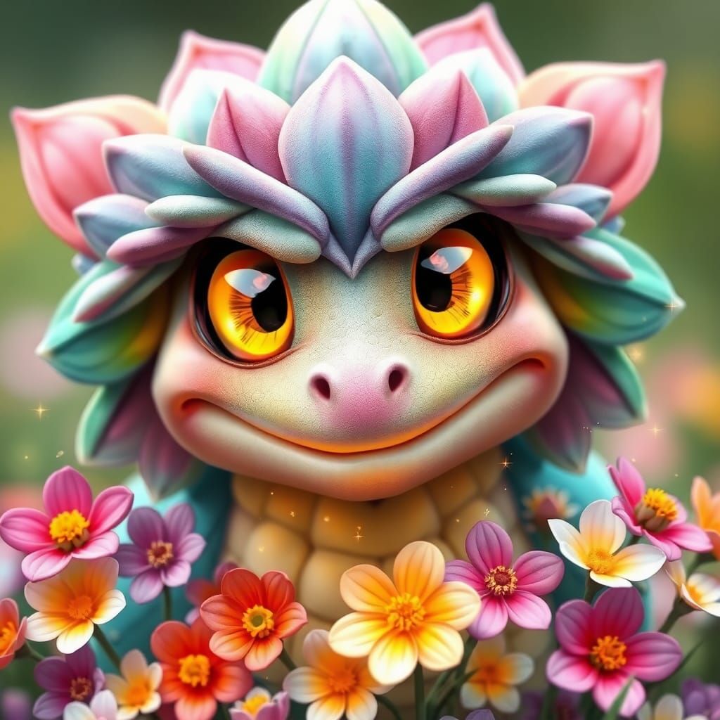 Cheerful Dragon Creature in Vibrant Digital Illustration