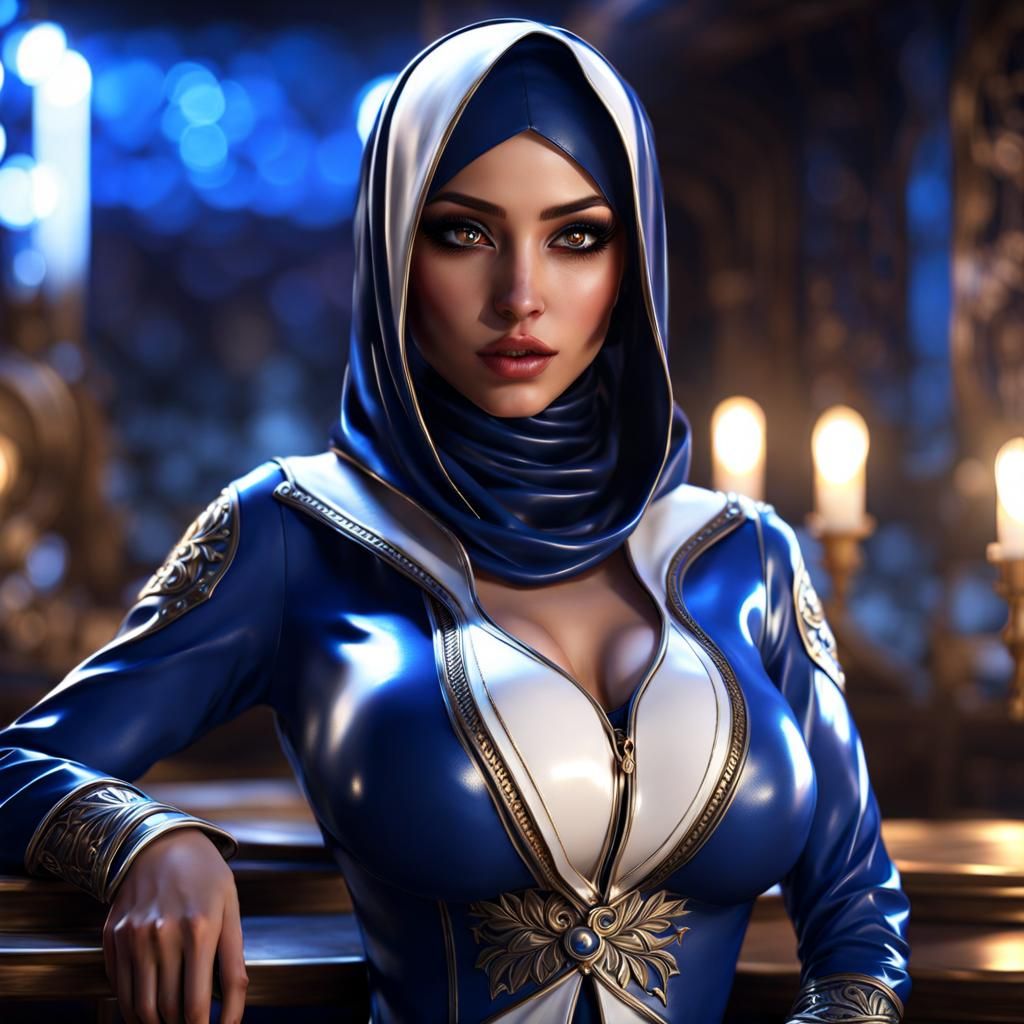 Gothic Syrian Woman in Latex: AI Generated Splash Art