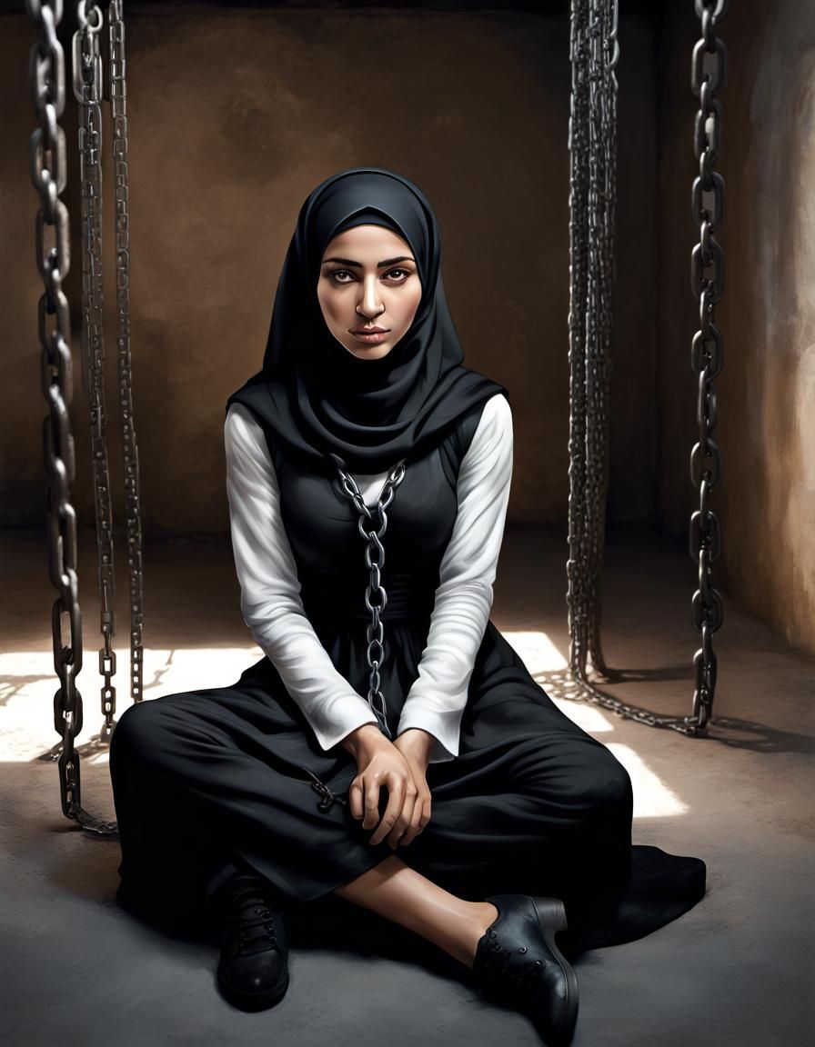 Imprisoned Woman in Hijab: Hyperrealistic Art