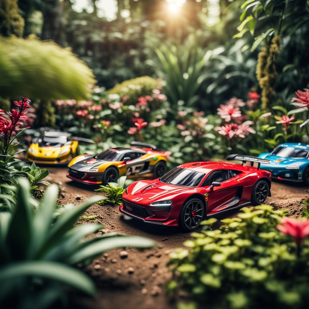 Remote Control Cars Race Through Botanical Garden