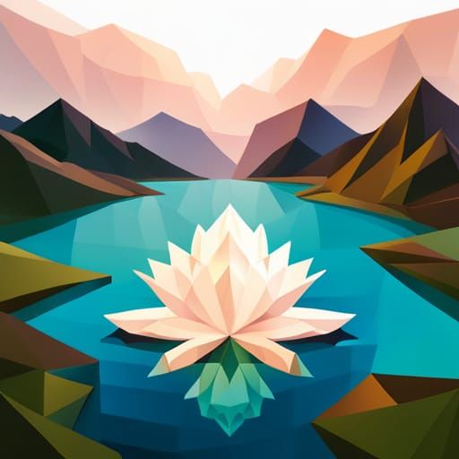 Geometric Crystal Lotus in Low Poly Style