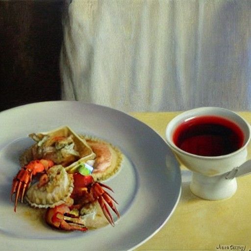 Lobster Ravioli Still Life in Oil Painting Style