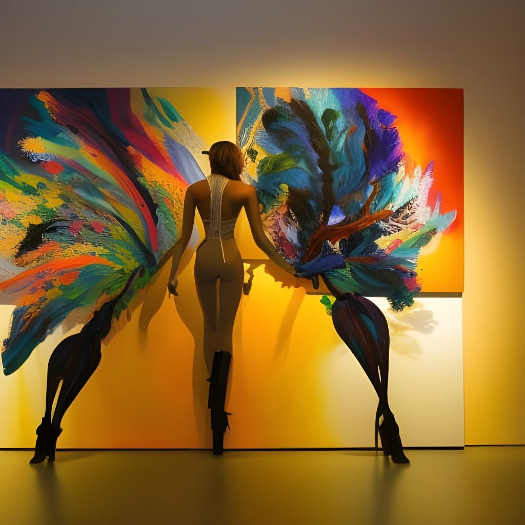 Elegant Woman in White Dress at Art Gallery