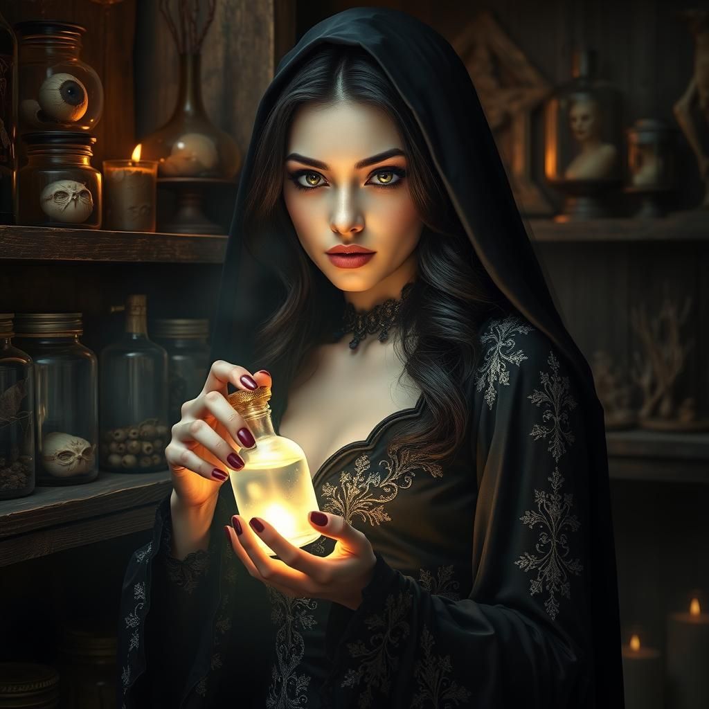 Enchanting Witch with Glowing Potion, Classical Style