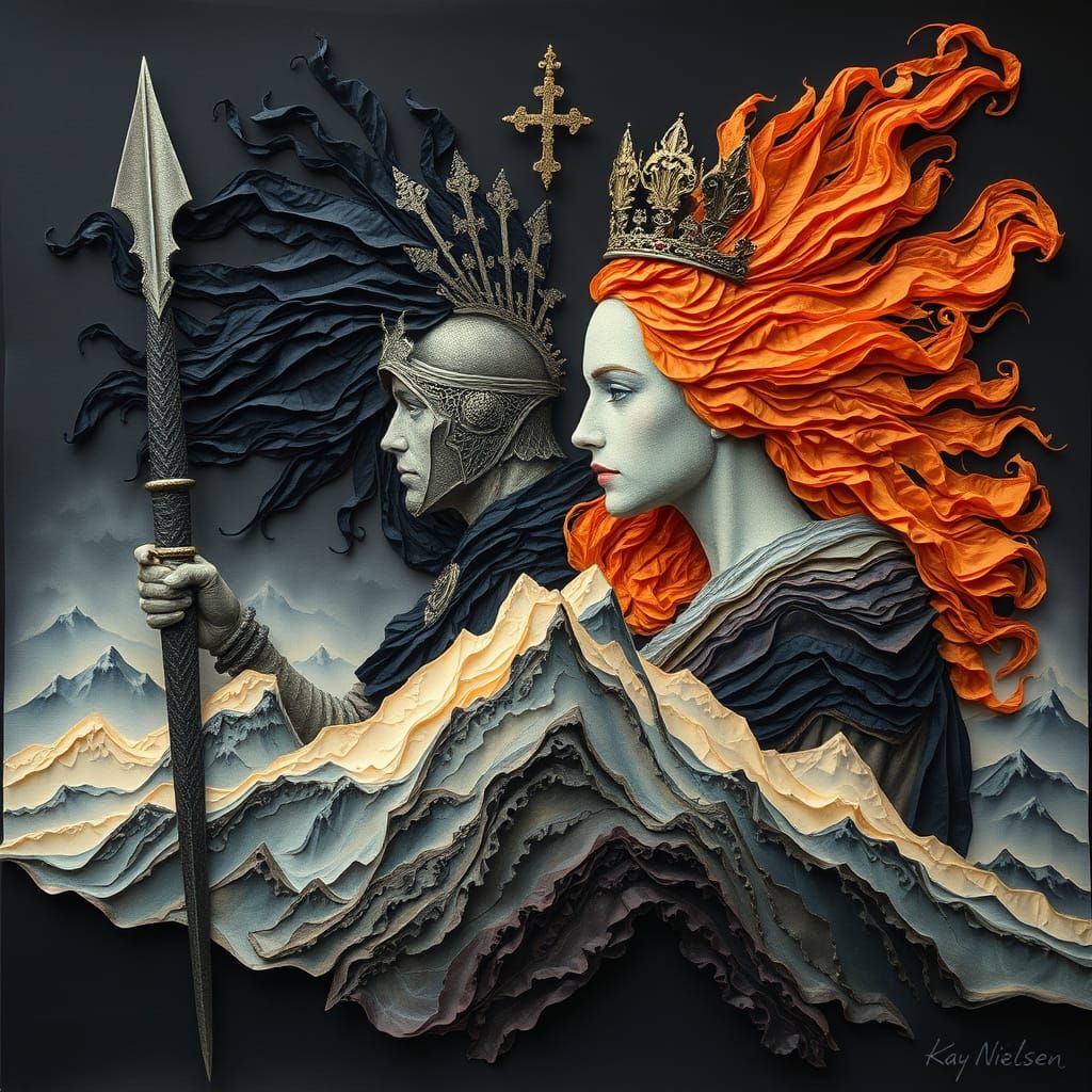 Ethereal Double Portrait of a Warrior and a Queen in Airy Mo...