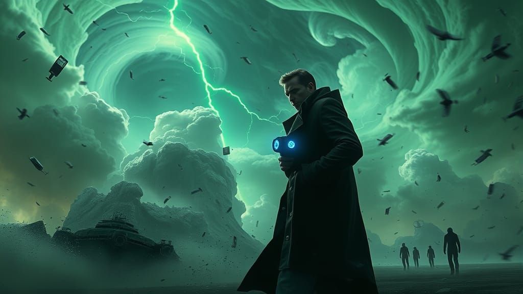 Man in Black Battles Alien Windstorm in Sci-Fi Realism