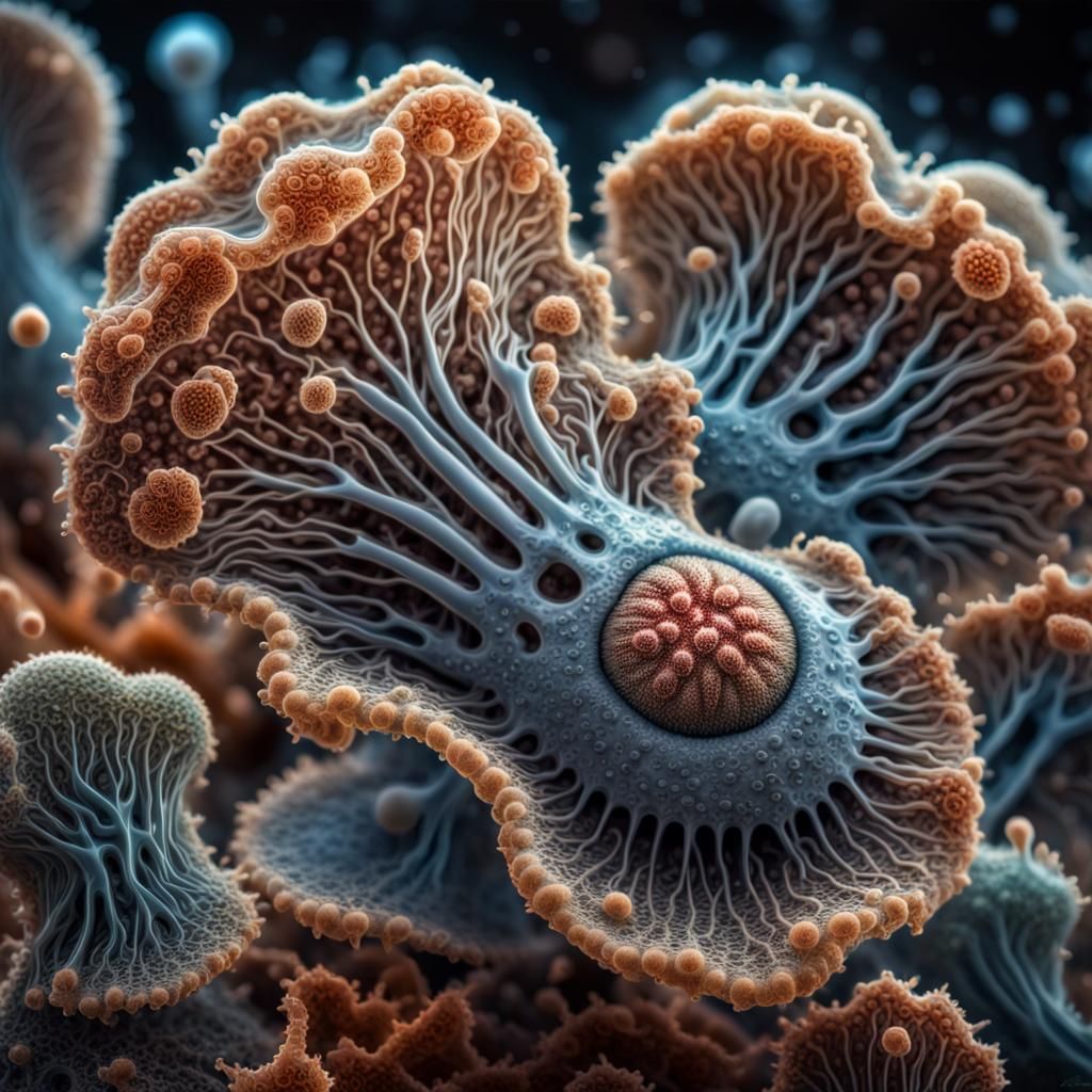Hyperrealistic Fantasy Amoeba Spores in HDR