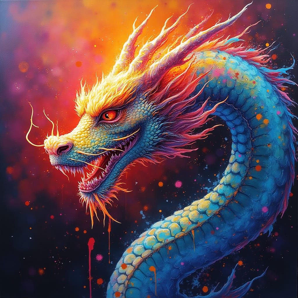 Vibrant Dragon in Urban Graffiti Style