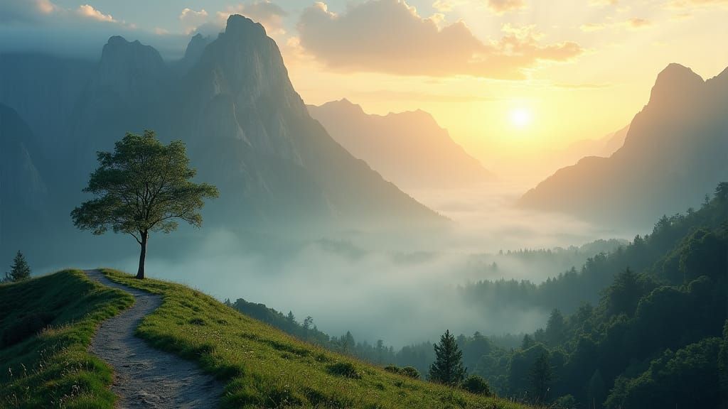 Ethereal Mountain Sunrise: Inspiring Growth