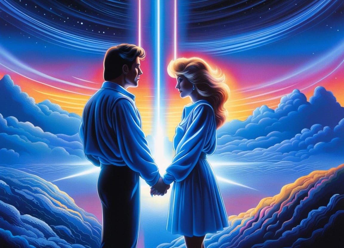 Embracing Couple in Electric Dreamscape: Cyberpunk Art