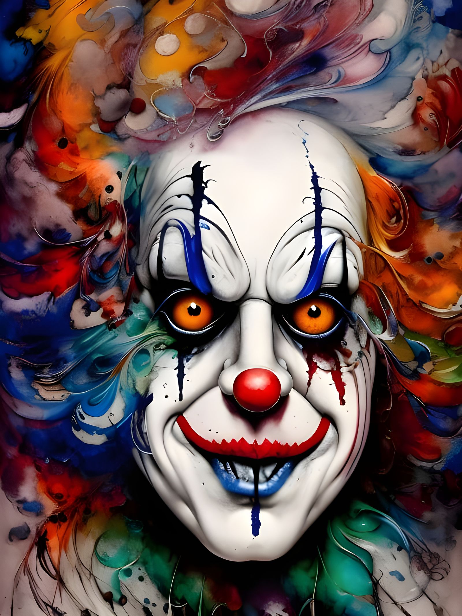 Exciting Clown Portrait in Detailed Gouache Painting