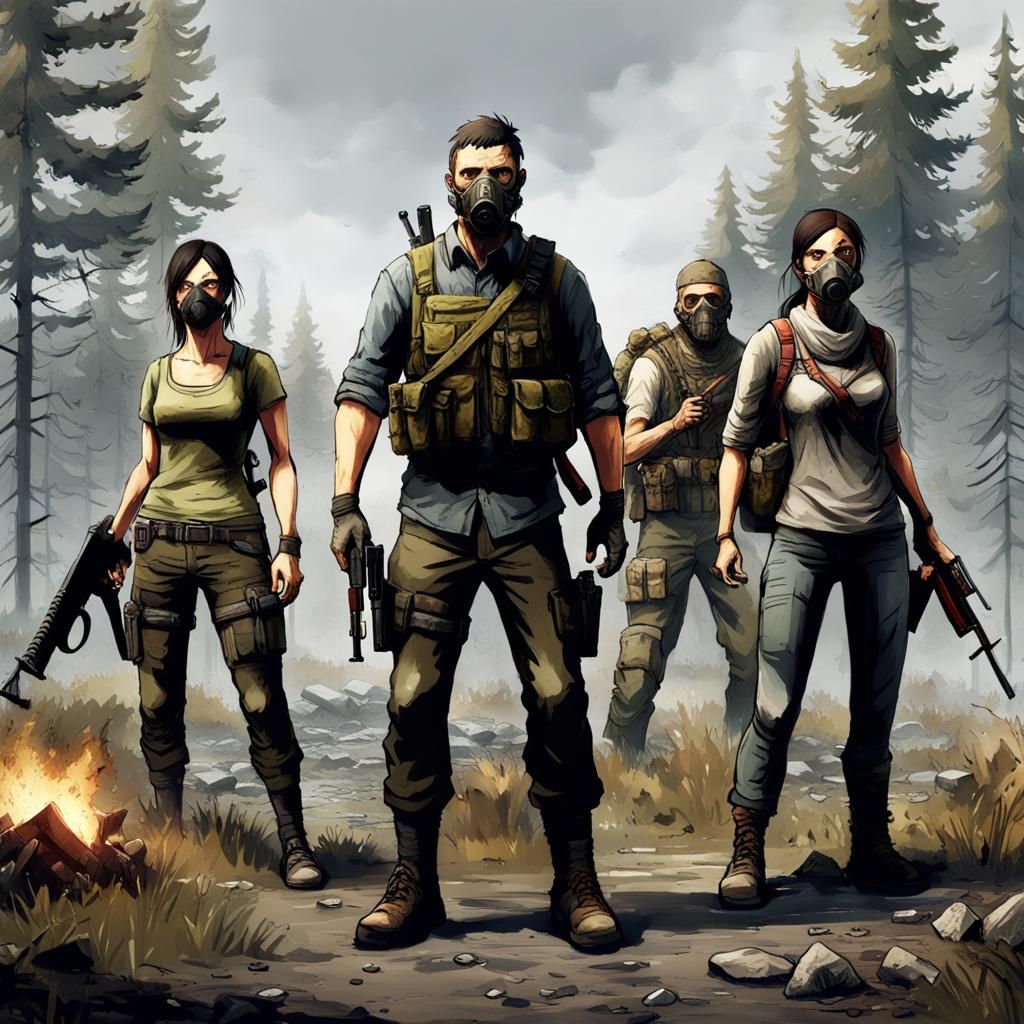 Zombie Apocalypse Survivors in a Digital Matte Painting