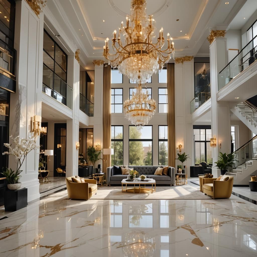 Luxury American Modern Interior with Gold Chandelier