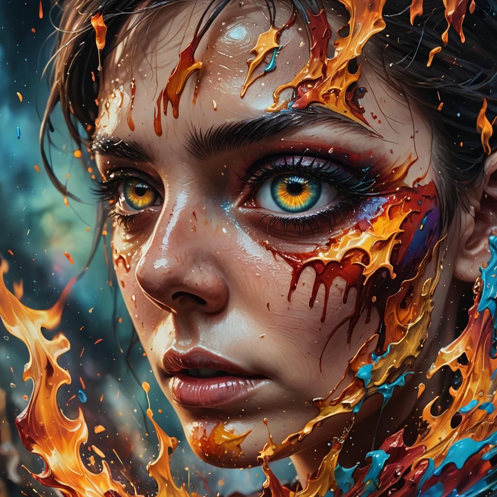Hyperrealistic Eyes Spewing Fire and Tears