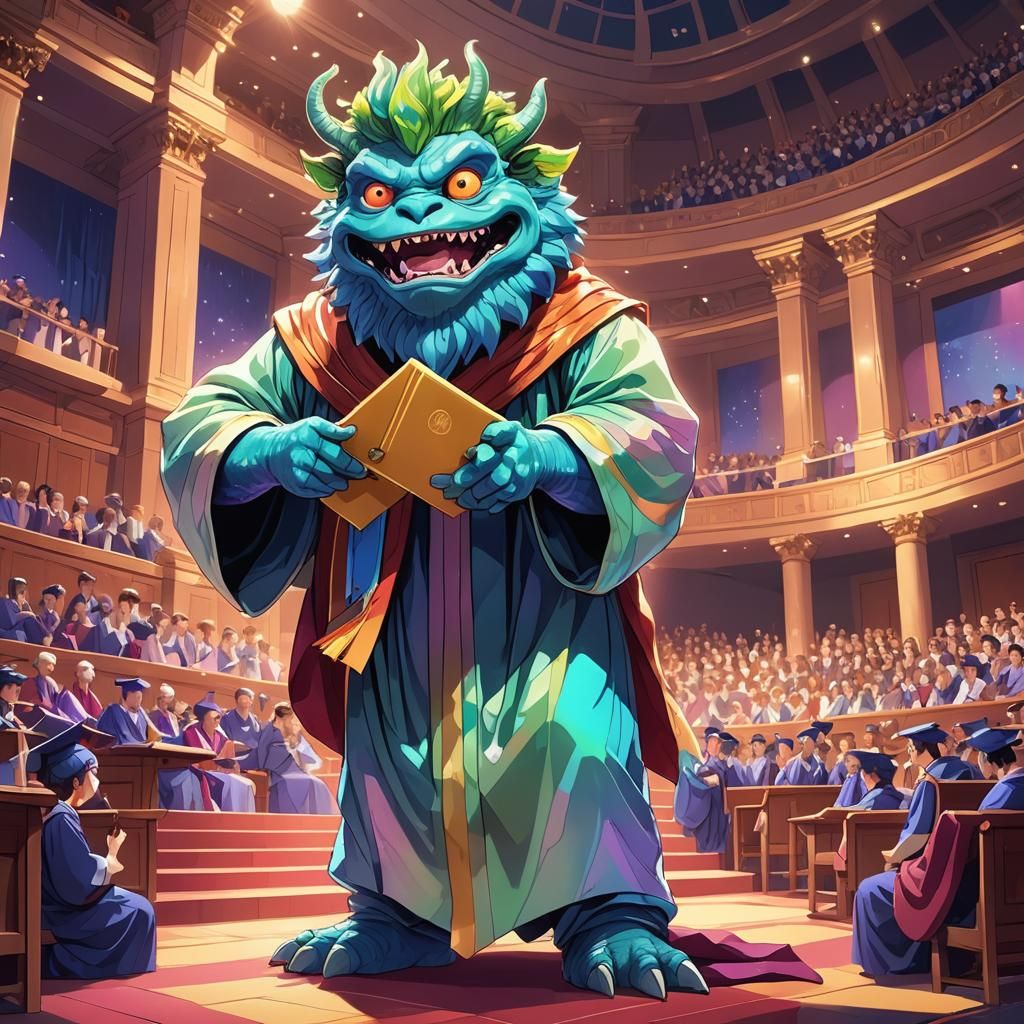 Iridescent Monster Receives Graduation Diploma in Anime Styl...