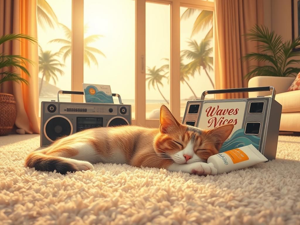 Dreamy Island Getaway with Sleeping Cat