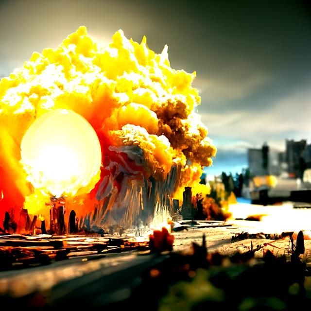 Nuclear Explosion Over Burning City: Matte Painting