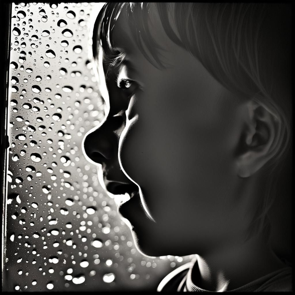 A side view of a shadow outline of a happy child's face.  ra...