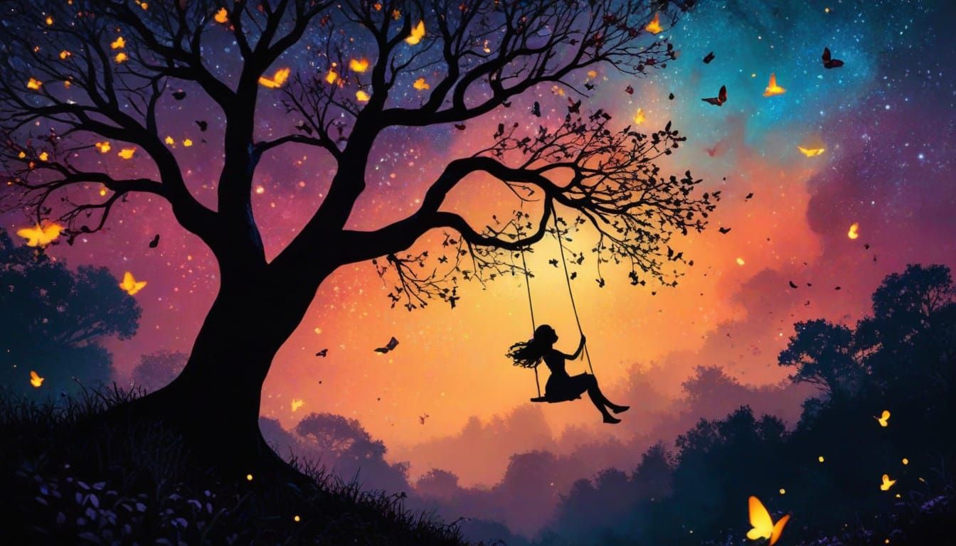 Magical Nighttime Scene in Dreamlike Colors