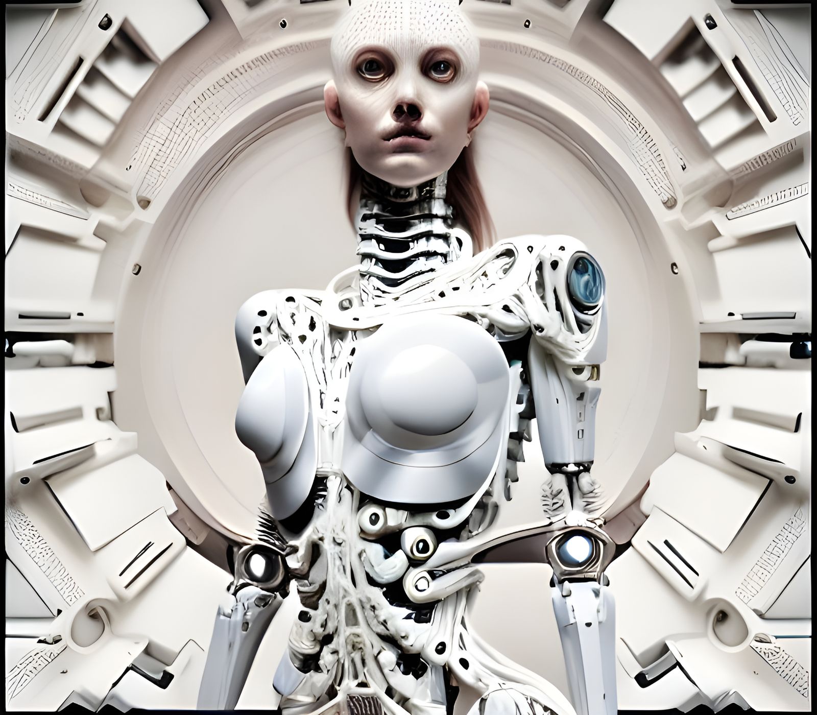 Biomechanical Android Portrait in 1950s Style