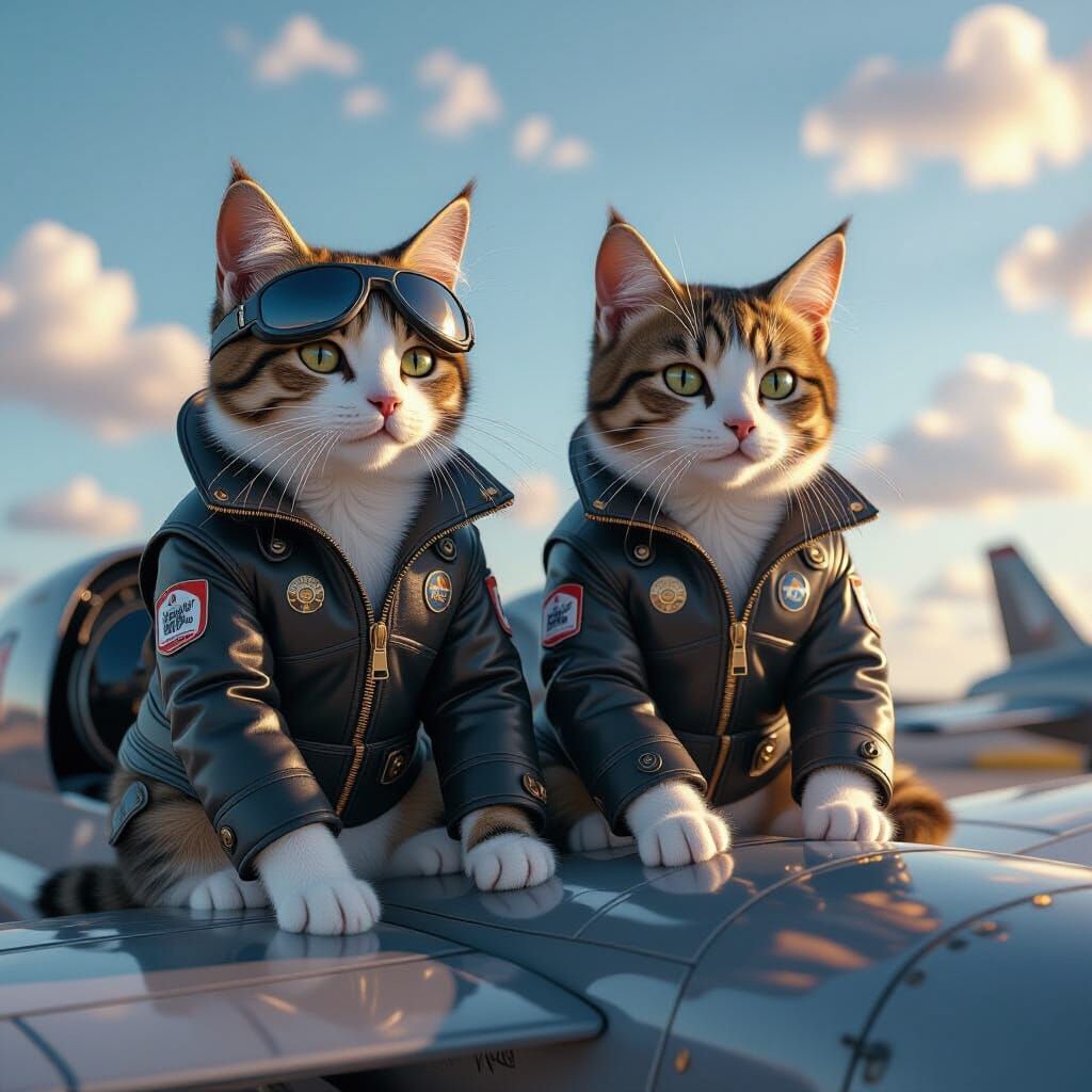 Cats on Fighter Jets in Ornate Digital Art Style