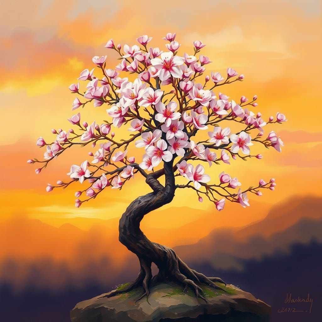 Impressionist Bonsai Tree in Soft Bloom