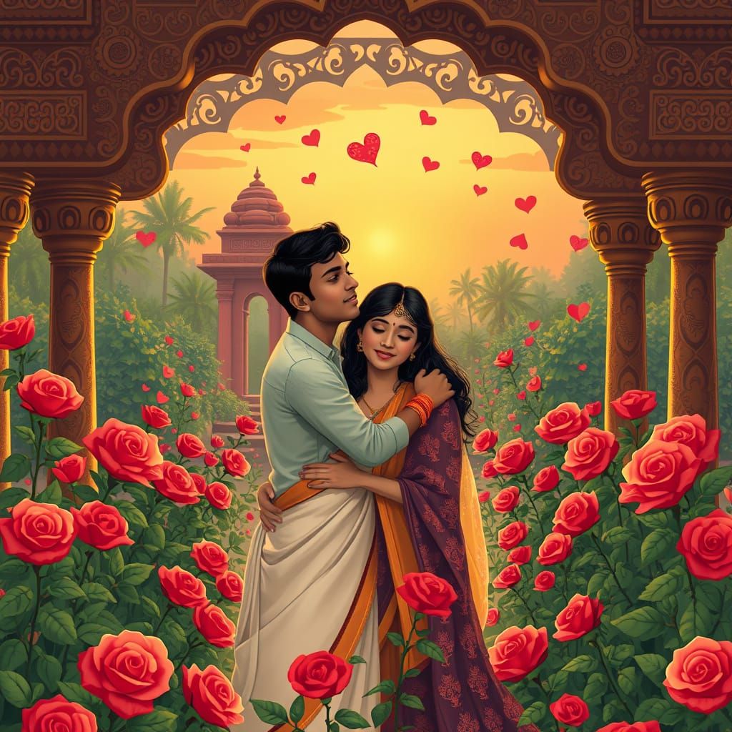 Romantic Indian Couple in Vibrant Garden