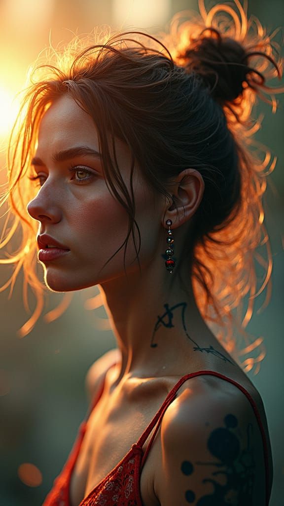 Dreamlike Metal Artist Girl with Messy Hair