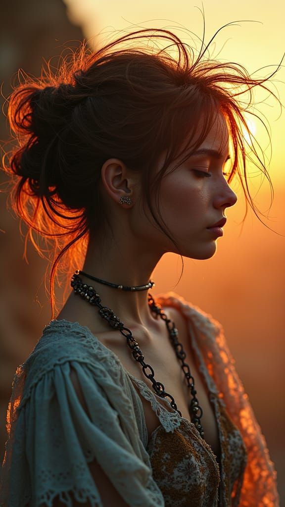 Dreamlike Metal Bar Artist Girl with Messy Hair