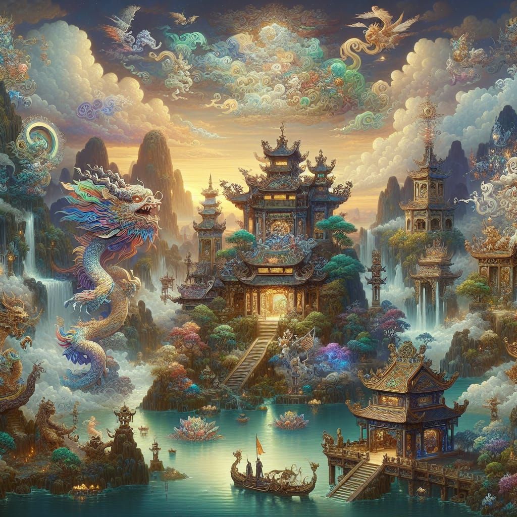Vietnamese Mythology Inspired Fantasy Landscape in 8K