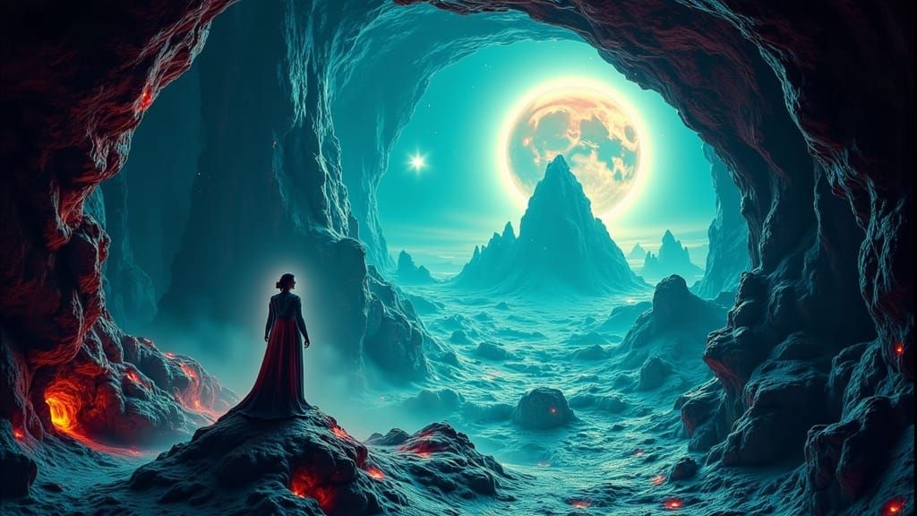 Surreal Hollow Earth Landscape with Towering Crystal Spires ...