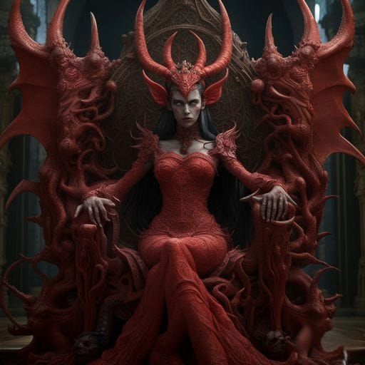 Terrifying Demon Queen on Skull Throne in Unreal Engine
