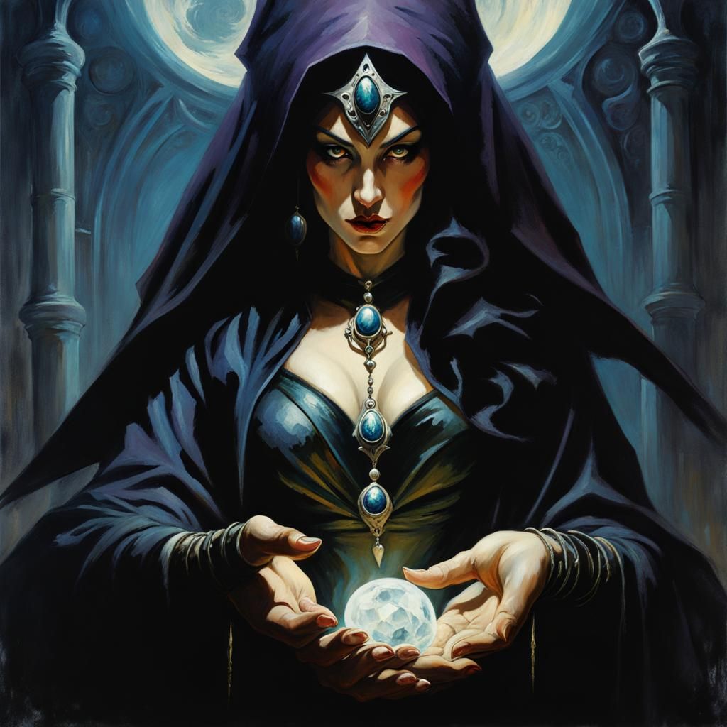 Dark Fantasy Sorceress with Magic Stones