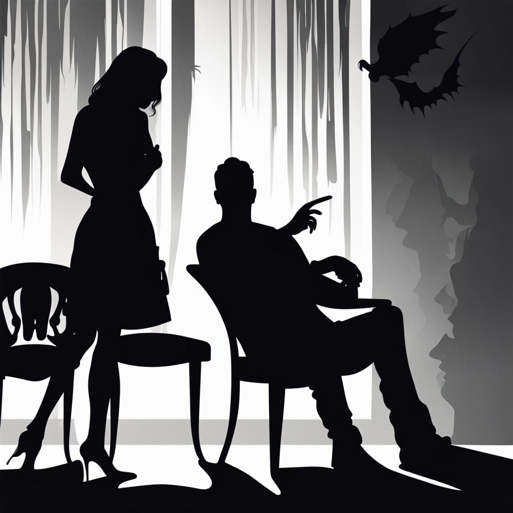 Sinister Silhouette: Couple Watching Horror Movie